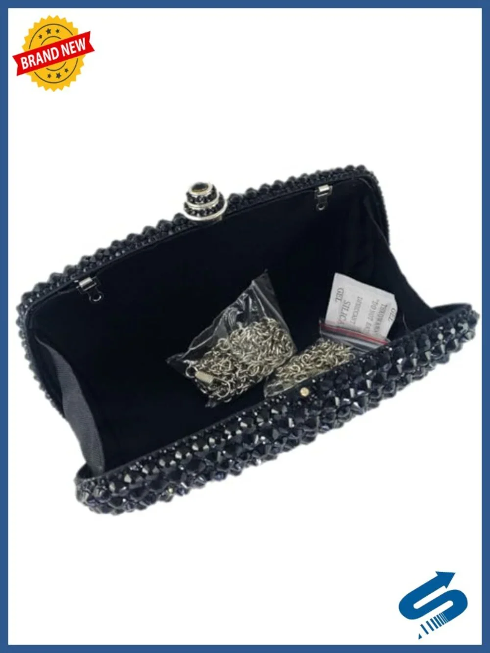 Crystal Rhinestone Clutch Evening Bag with Chain Straps